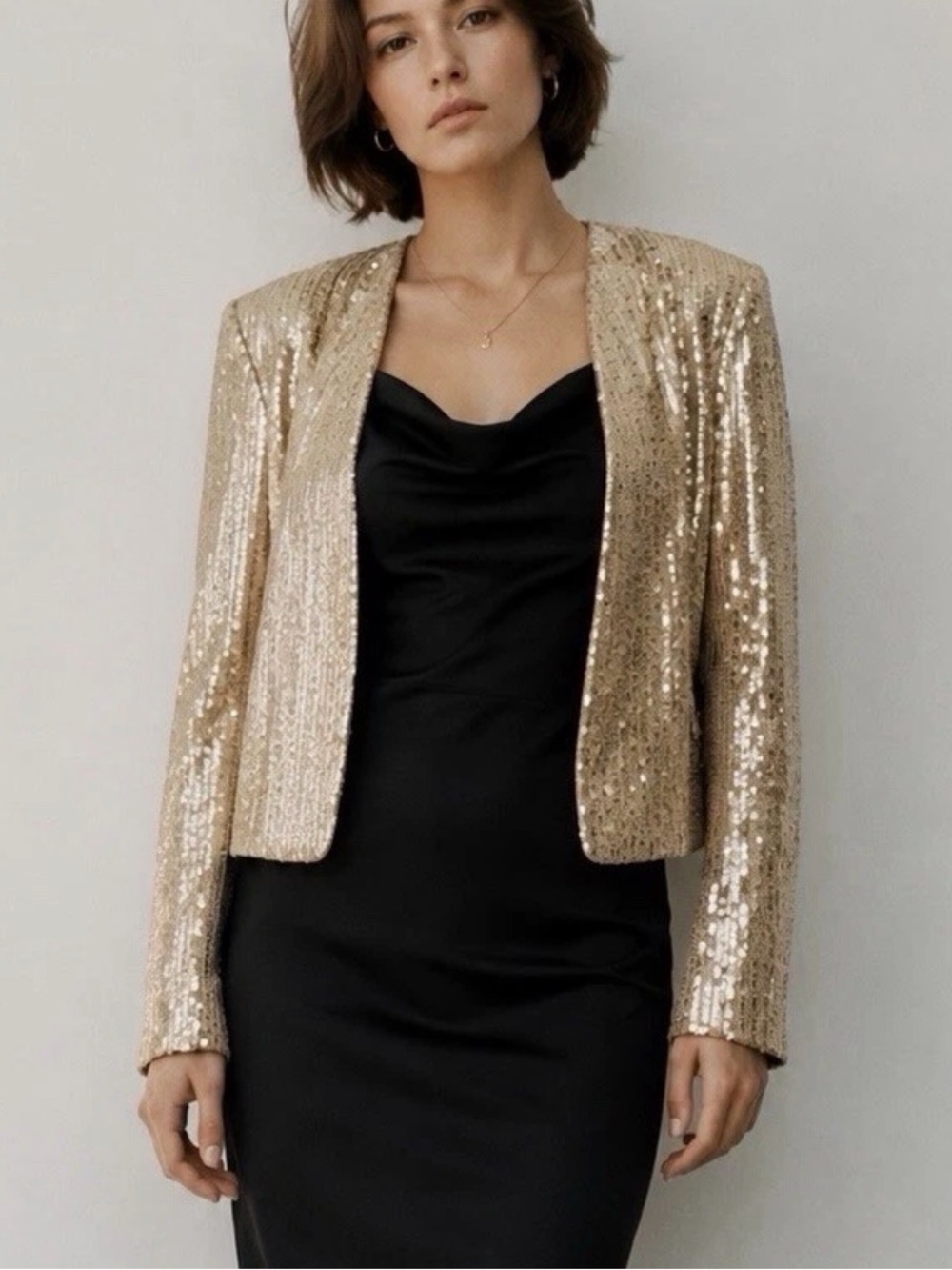 Gold Sequin Open-Front Jacket - Women's
